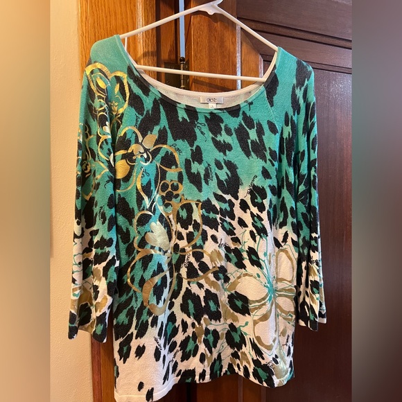 CACHE Green and Black Patterned Top with Gold Accents - Picture 2 of 5